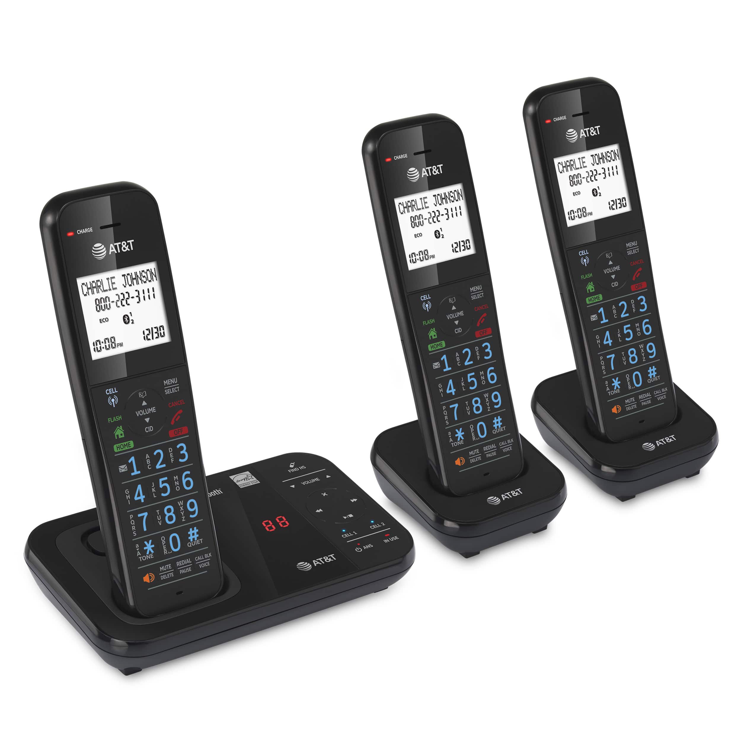 3-Handset Expandable Antibacterial Plastic Cordless Phone with Bluetooth Connect to Cell, Smart Call Blocker and Answering System - view 2
